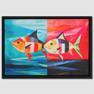 Happy Fish - Watercolor Blue Canvas Wall Art