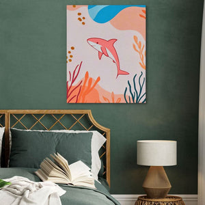 Happy Pink Shark - Minimalist Pink Canvas Wall Art