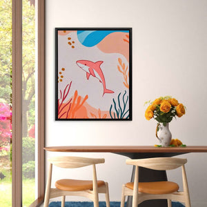Happy Pink Shark - Beach Art for Kids Room