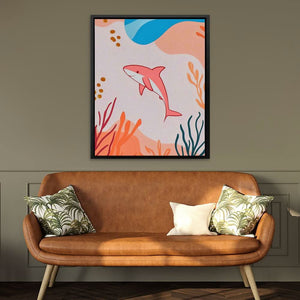 Happy Pink Shark - Blue Wall Art for Lounge