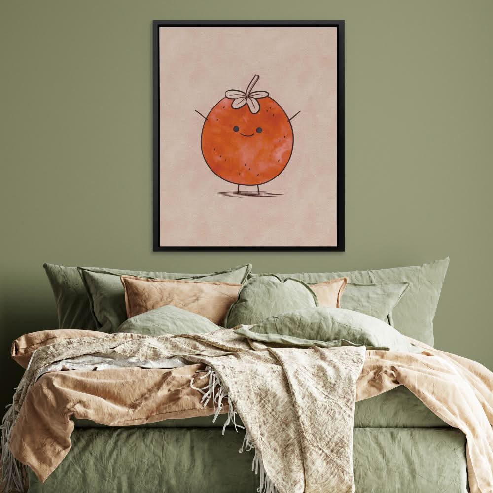 Happy Tomato - Minimalist Wall Art in Black Frame