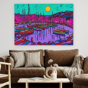 Harbor Boats Sunset โ Harbor Boats Sunset Brown Couch 23