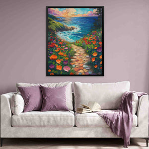 Harmony Beach - Floral Wall Art in Black Frame