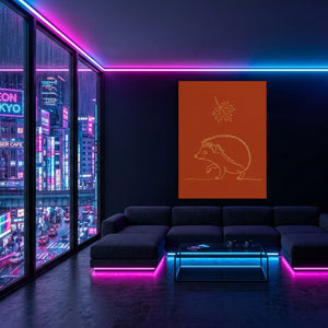 Hedgehog Autumn Line โ hedgehog autumn line sq blue pink neon room 1port flush print