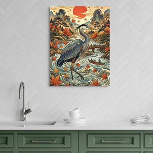 Heron Autumn River โ heron autumn river sq green kitchen 1port flush print