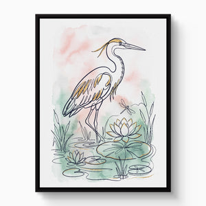 Heron Golden Pond โ heron golden pond white studio framed black