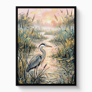 Heron Golden Sunset โ heron golden sunset white studio framed black