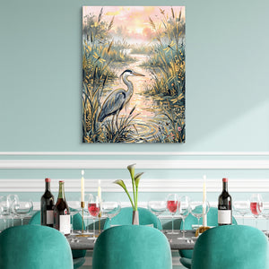 Heron Golden Sunset โ heron golden sunset sq teal dining room 1port flush print
