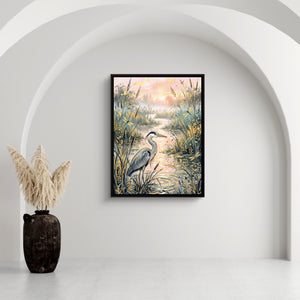 Heron Golden Sunset โ heron golden sunset sq white wall 1port framed black