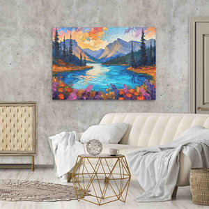Hidden Lake - Aqua Wall Art in Black Frame