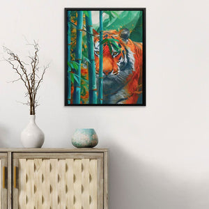 Hidden Tiger - Green Bamboo Canvas Print