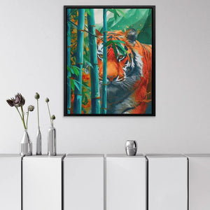 Hidden Tiger - Bamboo Wall Art in Black Frame