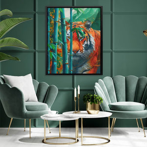 Hidden Tiger - Green Canvas Wall Art
