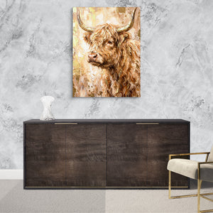Highland Cow Gilded โ highland cow gilded sq luxurious room granite wall 1port flush print