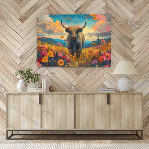 Highland Horns - Bull Wall Art in Black Frame
