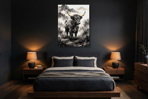 Highland Sumi-e โ highland sumi e bedroom with dark walls 1port flush print