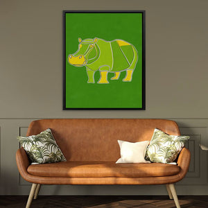 Hippo Doodle - Green Nature Canvas Print