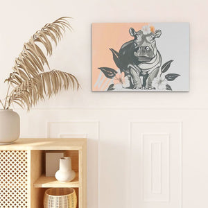 Hippo Flower Dance - Large Minimalist Canvas Print