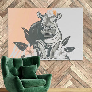 Hippo Flower Dance - Animals Art for Bedroom