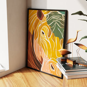 Hippo Ochre Doodle canvas wall art, room view