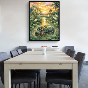 Hippopotamus Golden Sunset โ hippopotamus golden sunset sq office wall 1port framed black