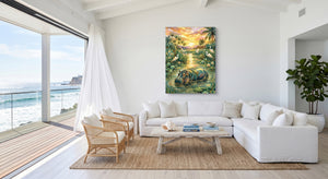 Hippopotamus Golden Sunset โ hippopotamus golden sunset beachside villa 1port flush print