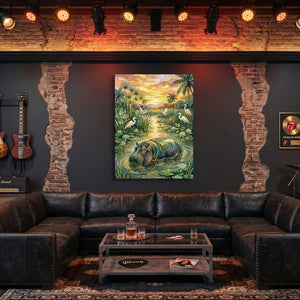Hippopotamus Golden Sunset โ hippopotamus golden sunset sq man cave guitar 1port flush print
