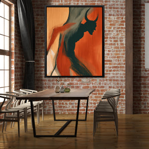 Horned Shadow Rising - Demon Wall Art in Black Frame