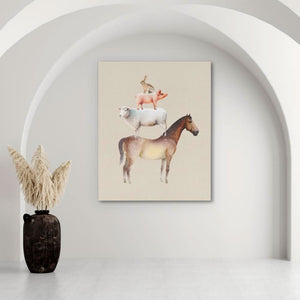 Horse Sheep Pig and Hare - Animals Art for Nursery