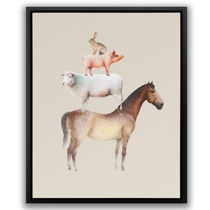 Horse Sheep Pig and Hare - Beige Horse Canvas Print