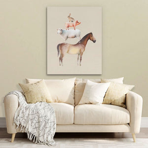 Horse Sheep Pig and Hare - Horse Wall Art in Black Frame