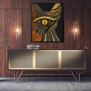 Horus in Amber - Egyptian Wall Art in Black Frame