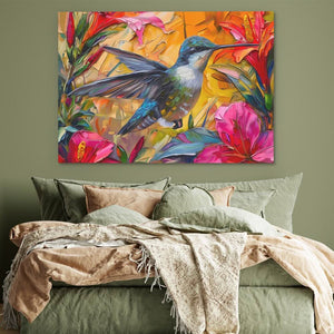Hummingbird Feeding - Wall Art in Black Frame