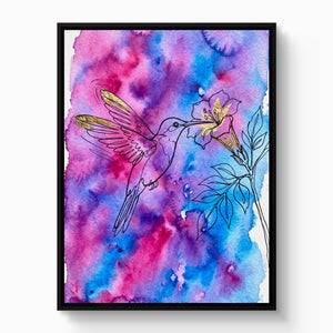 Hummingbird Golden Bloom โ hummingbird golden bloom white studio framed black