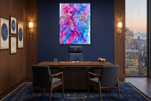 Hummingbird Golden Bloom โ hummingbird golden bloom office with city view 1port flush print