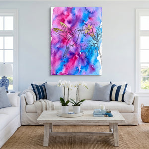 Hummingbird Golden Bloom โ hummingbird golden bloom sq cute livingroom 1port flush print