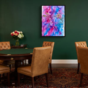 Hummingbird Golden Bloom โ hummingbird golden bloom sq poker gathering 1port framed black
