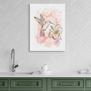 Hummingbird Golden Hibiscus โ hummingbird golden hibiscus sq green kitchen 1port flush print