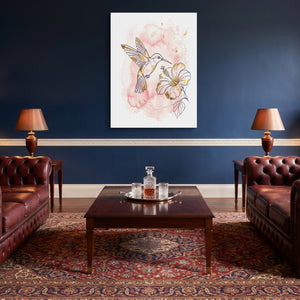 Hummingbird Golden Hibiscus โ hummingbird golden hibiscus sq lounge wall 1port flush print