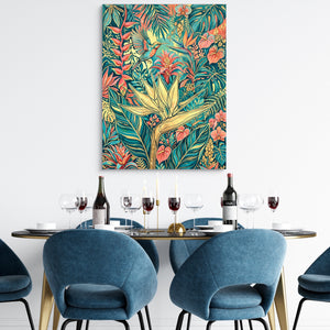 Hummingbird Golden Tropics โ hummingbird golden tropics sq dining room tables 1port flush print