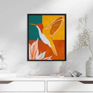 Hummingbird Ochre Hover canvas wall art, room view