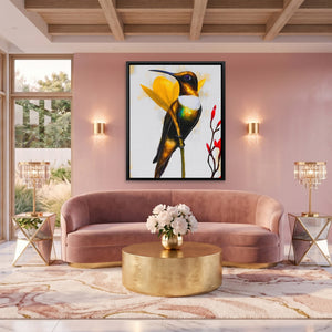 Hummingbird Resting canvas wall art, room view