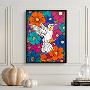 Hummingbird Vibrant Bloom โ hummingbird vibrant bloom sq halloween wall 1port framed black