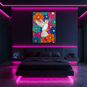 Hummingbird Vibrant Bloom โ hummingbird vibrant bloom sq pink neon room 1port flush print