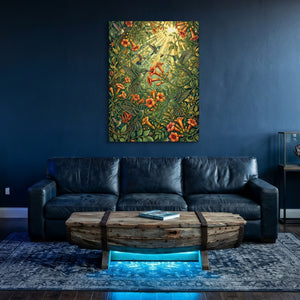 Hummingbirds Golden Nectar — hummingbirds golden nectar sq underwater den 1port flush print
