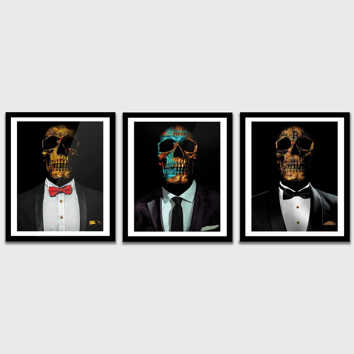 Hustler Skulls 3 Piece Semi-gloss Print Set - Canvas Wall Art