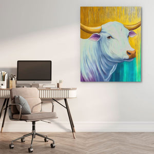 Ivory Serenity - Bull Wall Art in Black Frame