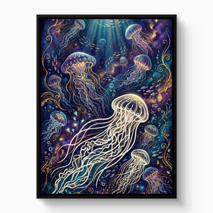 Jellyfish Glowing Dream โ jellyfish glowing dream white studio framed black