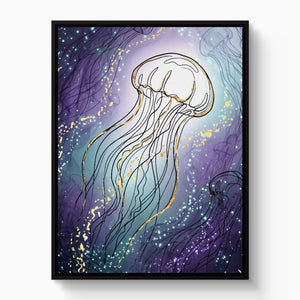 Jellyfish Golden Shimmer โ jellyfish golden shimmer white studio framed black