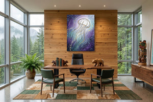 Jellyfish Golden Shimmer โ jellyfish golden shimmer office with wooden desk 1port flush print